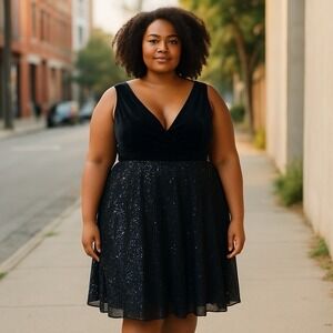 Giffniseti Long Black Sequined/velvet Size 4XL Dress